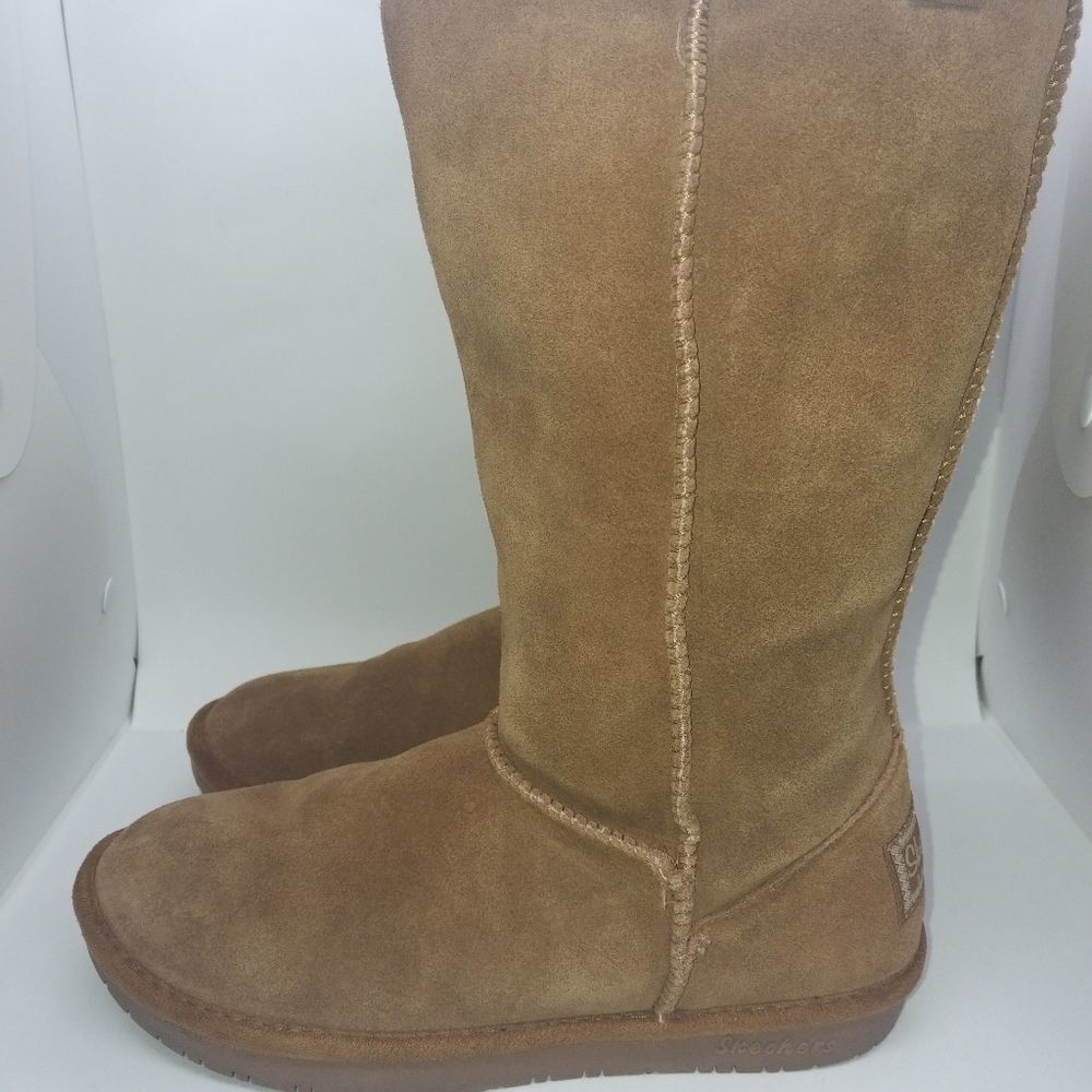 Skechers Women's Shelby Sochi Brown Leather Fur Lined‎ Boots Women's Size 7